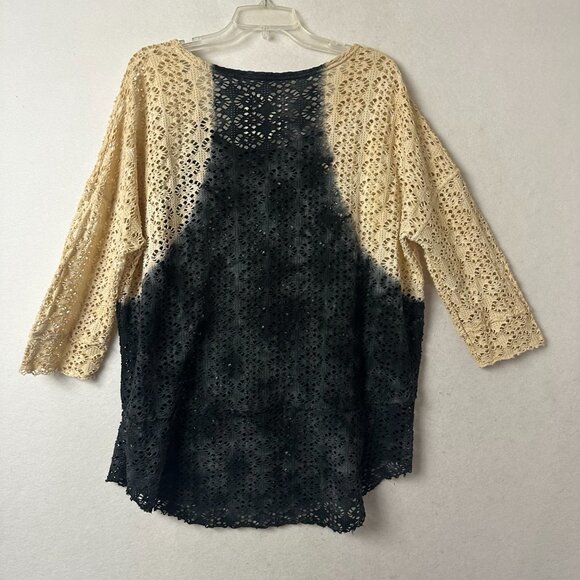 We The Free People Womens L Lace Top Crochet Distressed Tie Dye Raglan Boho - Picture 4 of 4